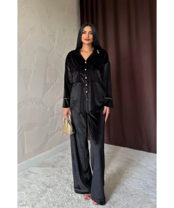 Siyah Kadife Biyeli Takım
