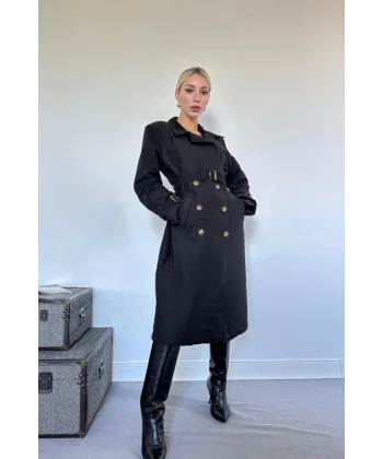 Siyah Kapitone Trençkot