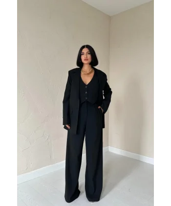 Siyah Klas Ceket Ve Yelek Ve Pantolon Takım