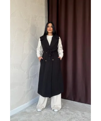 Siyah Kolsuz Kaşe Kaban