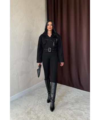 Siyah Kuşgözü Kaşe Manto