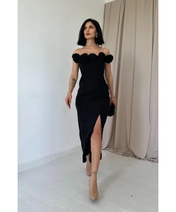 Siyah Madonna Yaka Güllü Elbise