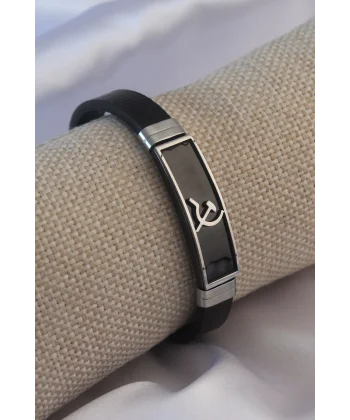Siyah Metal Çekiç Orak Model Siyah Deri Erkek Bileklik
