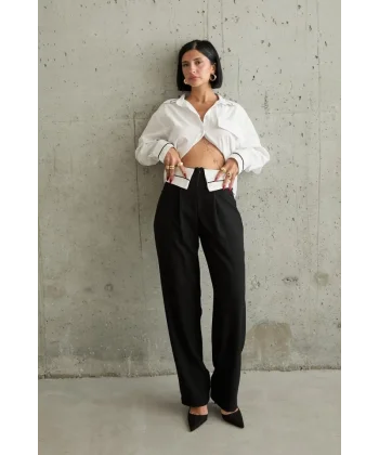 Siyah Önü Garnili Pantolon