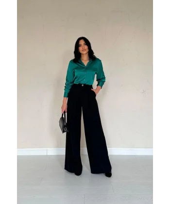 Siyah Pileli Comfort Pantolon