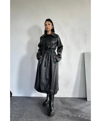 Siyah Reglan Kol Trençkot