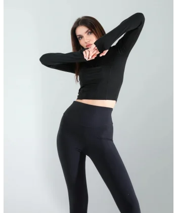 Siyah Renkli Parmak Geçmeli Spor Body