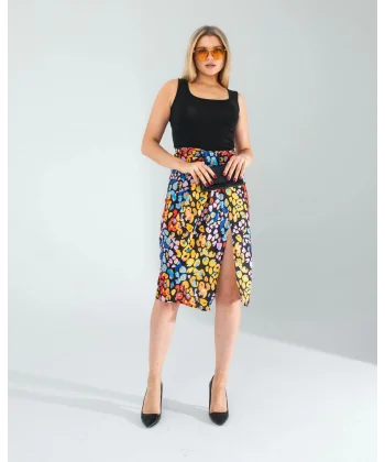 Siyah Şal Detay Yandan Yırtmaçlı Etek