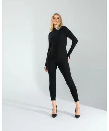 Siyah Scuba Kumaş Tulum