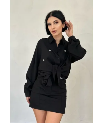 Siyah Taş İşlemeli Gömlek