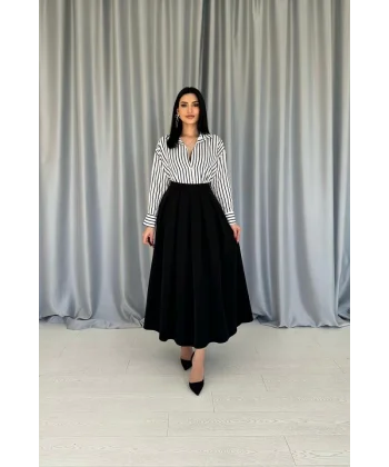 Siyah Uzun Pileli Etek