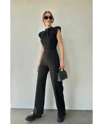 Siyah Vatkalı Dik Yaka Tulum