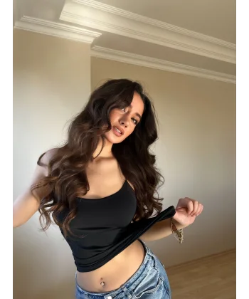 Siyah ZRA Model Poliamid İp Askı Bluz