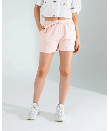 Somon Mng Beli Kuşaklı Keten Şort