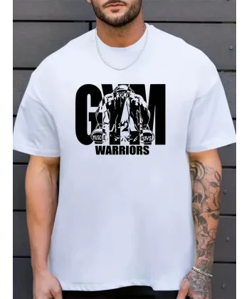 Sporda Günlük Hayata Giyilebilir GYM Baskılı Oversize Bisiklet Yaka Erkek T-shirt - Beyaz