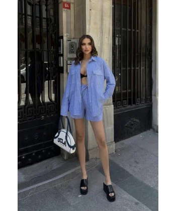 Stacy Çizgili Şort Takım 9801-0025