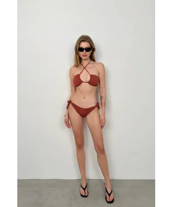 Straplez Boyun Bağlamalı Bikini Takım