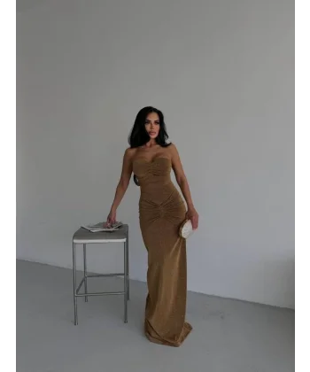 Straplez Simli Uzun Elbise