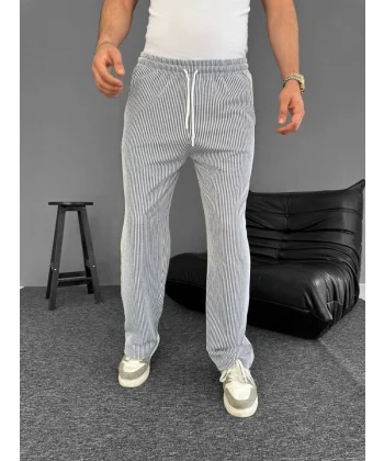Su Yolu Çizgili Cepli Pantalon - Gri