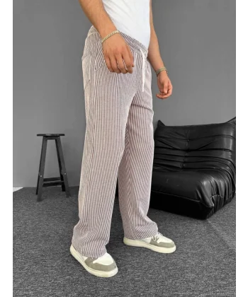 Su Yolu Çizgili Cepli Pantalon - Kahverengi