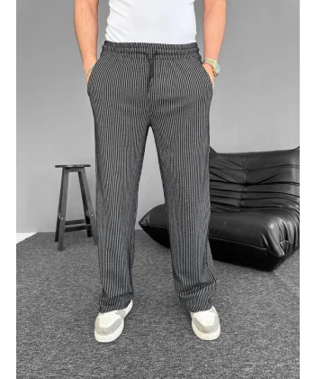 Su Yolu Çizgili Cepli Pantalon - Siyah