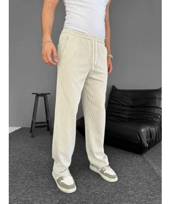 Su Yolu Çizgili Cepli Pantalon Yazlık - Bej