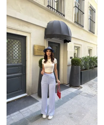 Su Yolu Çizgili Kolay Kombinle Ne Bilir Cepli Pantolon - Açık Mavi