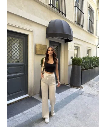 Su Yolu Çizgili kolay Kombinle Ne Bilir Cepli Pantolon - Bej