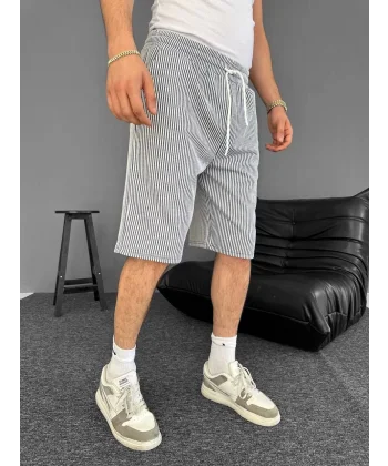 Su Yolu Çizgili Ön Arka Cepli Şort Yazlık Nefes Alabilir - Gri