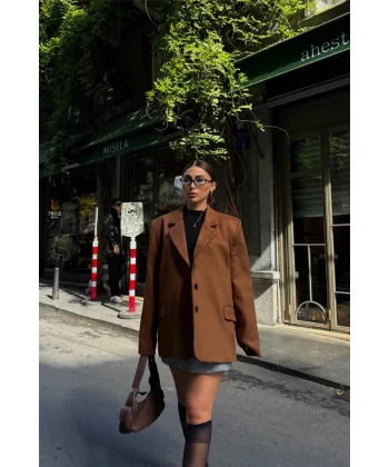 SÜET BLAZER CEKET 3 DÜĞME  Taba