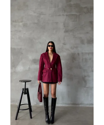 SÜET CEKET KUM SAATİ KALIP - Bordo