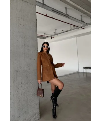 SÜET CEKET KUM SAATİ KALIP - Taba