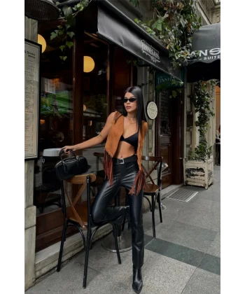 SÜET PÜSKÜLLÜ YELEK  Kahverengi