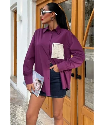Süzine Cepli Arkası Yırtmaçlı Oversize Gömlek 3420
