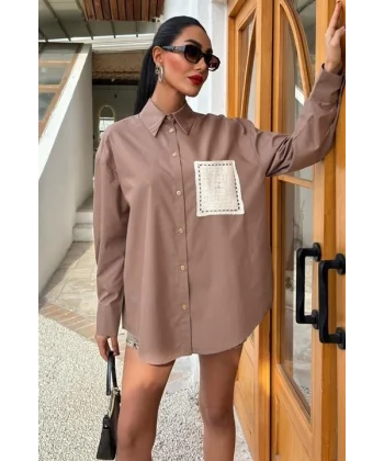 Süzine Cepli Arkası Yırtmaçlı Oversize Gömlek 3420