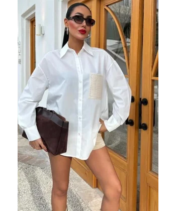 Süzine Cepli Arkası Yırtmaçlı Oversize Gömlek 3420