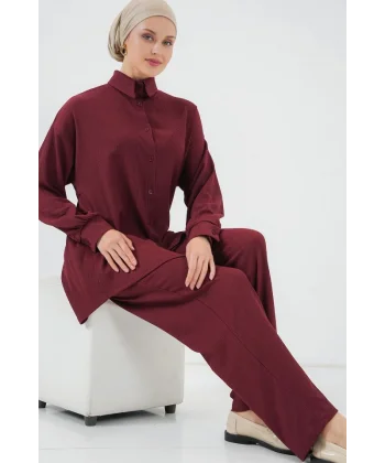 T5858 Örme Tesettür İkili Takım - Mürdüm