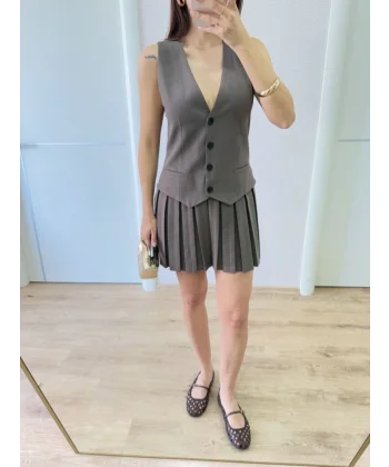 Takım Görünümlu Yelekli Mini Elbise- Füme