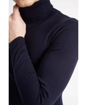 Tam Boğazlı Balıkçı Yaka Dokuma Triko - Lacivert