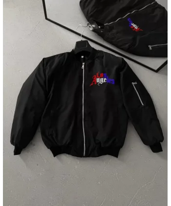 Los Angeles Siyah Bomber Mont – Fermuarlı, Cepli, Kapitone Astarlı, Bahar ve Kış Günlük Kullanım İçin Unisex Ceket- Siyah