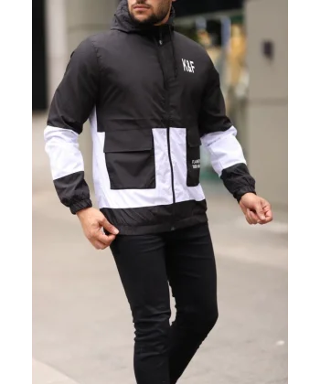 Tam Kalıp Kapşonlu İçi Astarlı Parçalı Yağmurluk - Siyah