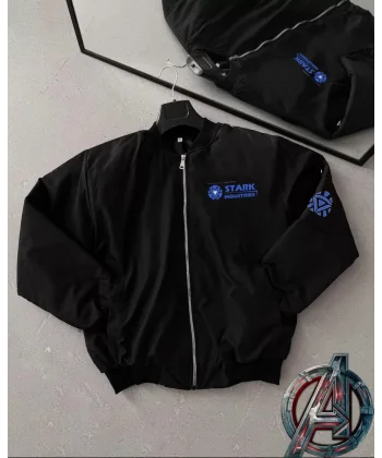 Stark Industries Siyah Bomber Mont – Fermuarlı, Cepli, Uzun Kollu, Kapitone Astarlı, Bahar ve Kış Mevsimi Rahat Unisex Ceket - Siyah