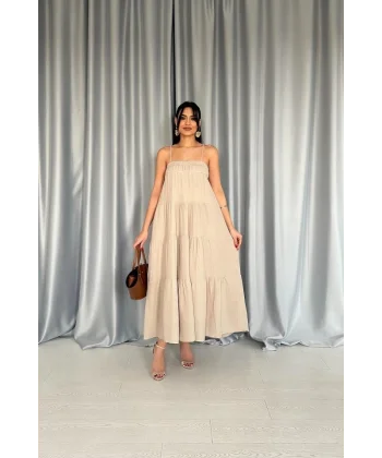 Taş Askılı Parçalı Müslin Elbise