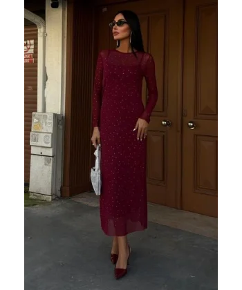 Taş İşlemeli Premium Tül Elbise 2829