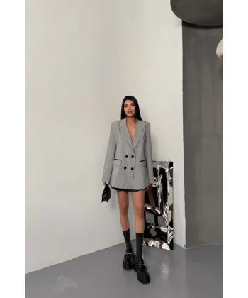 TASARIM CEKET KAPLAMA DÜĞMELİ - Gri