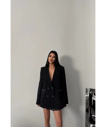 TASARIM CEKET KAPLAMA DÜĞMELİ - Siyah