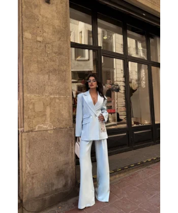 TASARIM ETİKET DETAYLI CEKET - PANTOLON TAKIM - Bebe Mavi