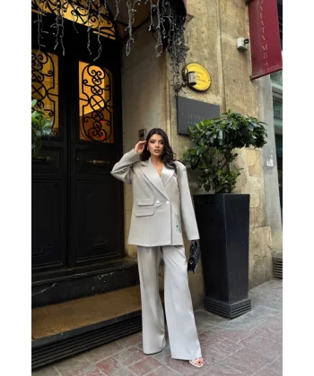 TASARIM ETİKET DETAYLI CEKET - PANTOLON TAKIM - Gri