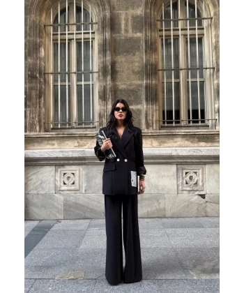 TASARIM ETİKET DETAYLI CEKET - PANTOLON TAKIM - Siyah