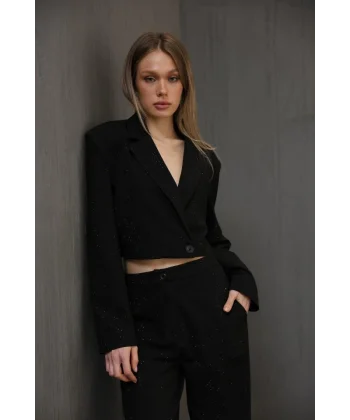 Taşlı Crop Ceket  iyah